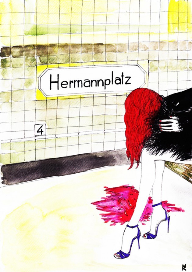 Marianna Zanella (Mariuska), “Hermannplatz”, acquerello e penna, artista: Marianna Zanella (Mariuska), 2015, ©Mariuska