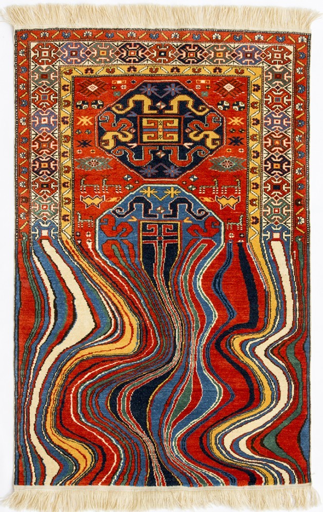 Faig Ahmed, “Oiling”, 100x150cm, tappeto tessuto a mano, 2012