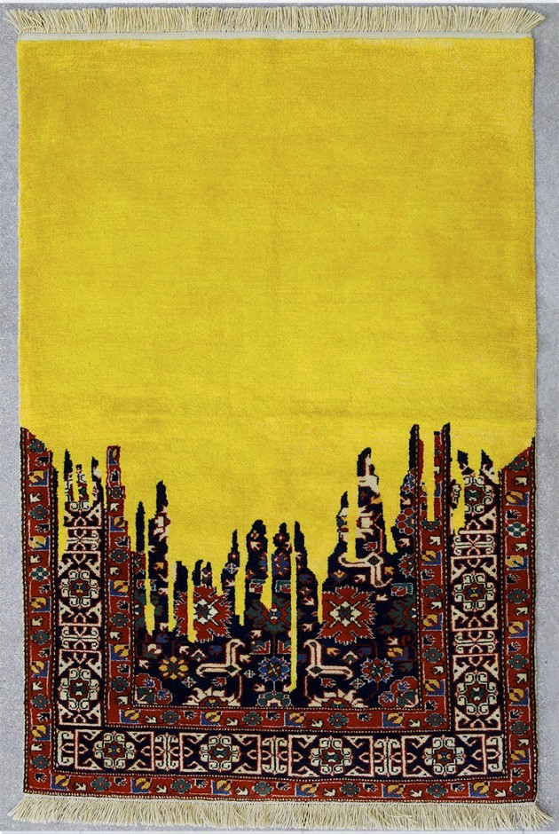 Faig Ahmed, “Flood of yellow height”, 100x150cm, tappeto tessuto a mano, 2007